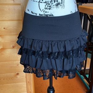 Steampunk black ruffled mini skirt